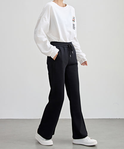 ソリッドカラー ハイウエスト あったか フレア イージーパンツ 裏起毛