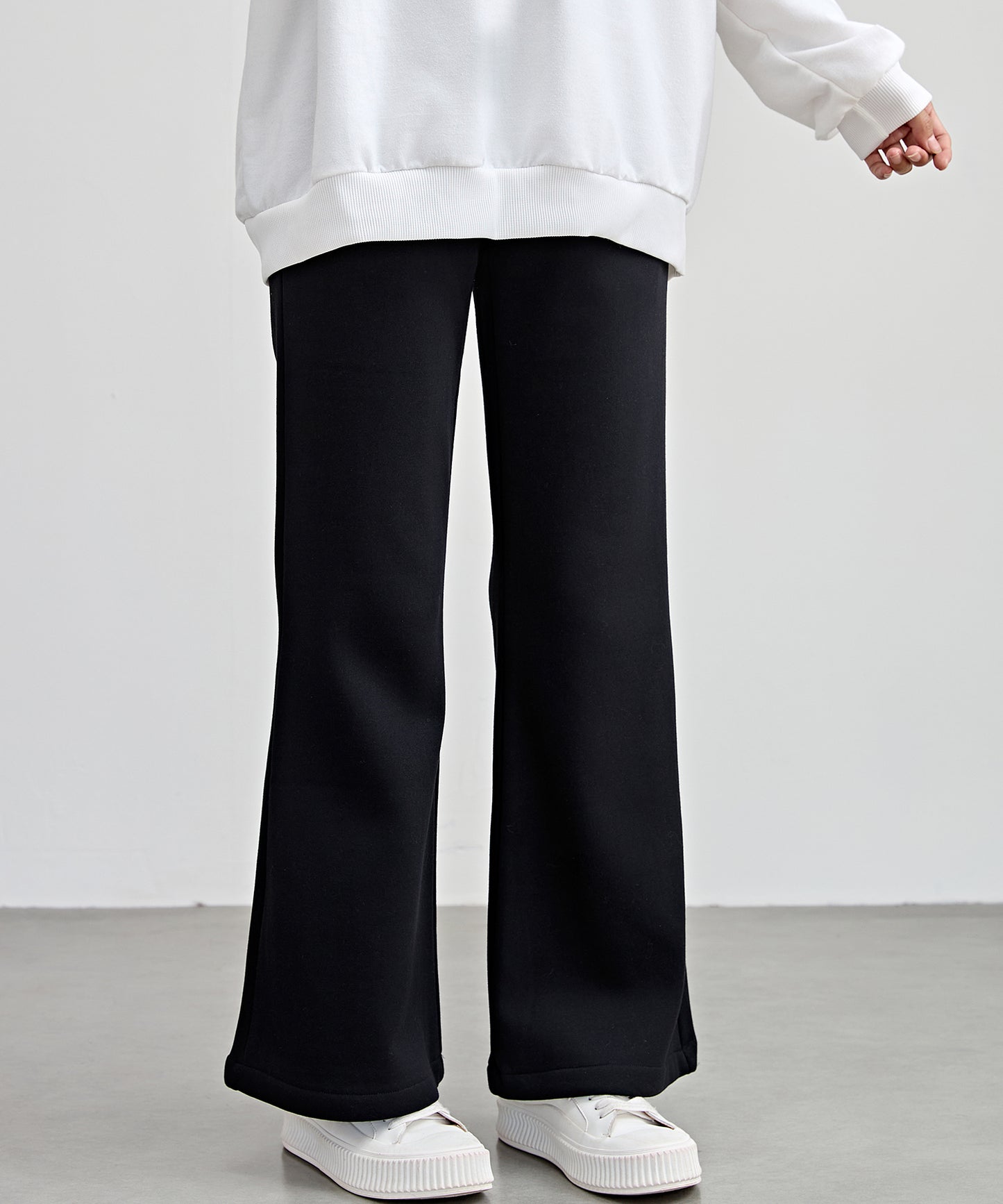 ソリッドカラー ハイウエスト あったか フレア イージーパンツ 裏起毛