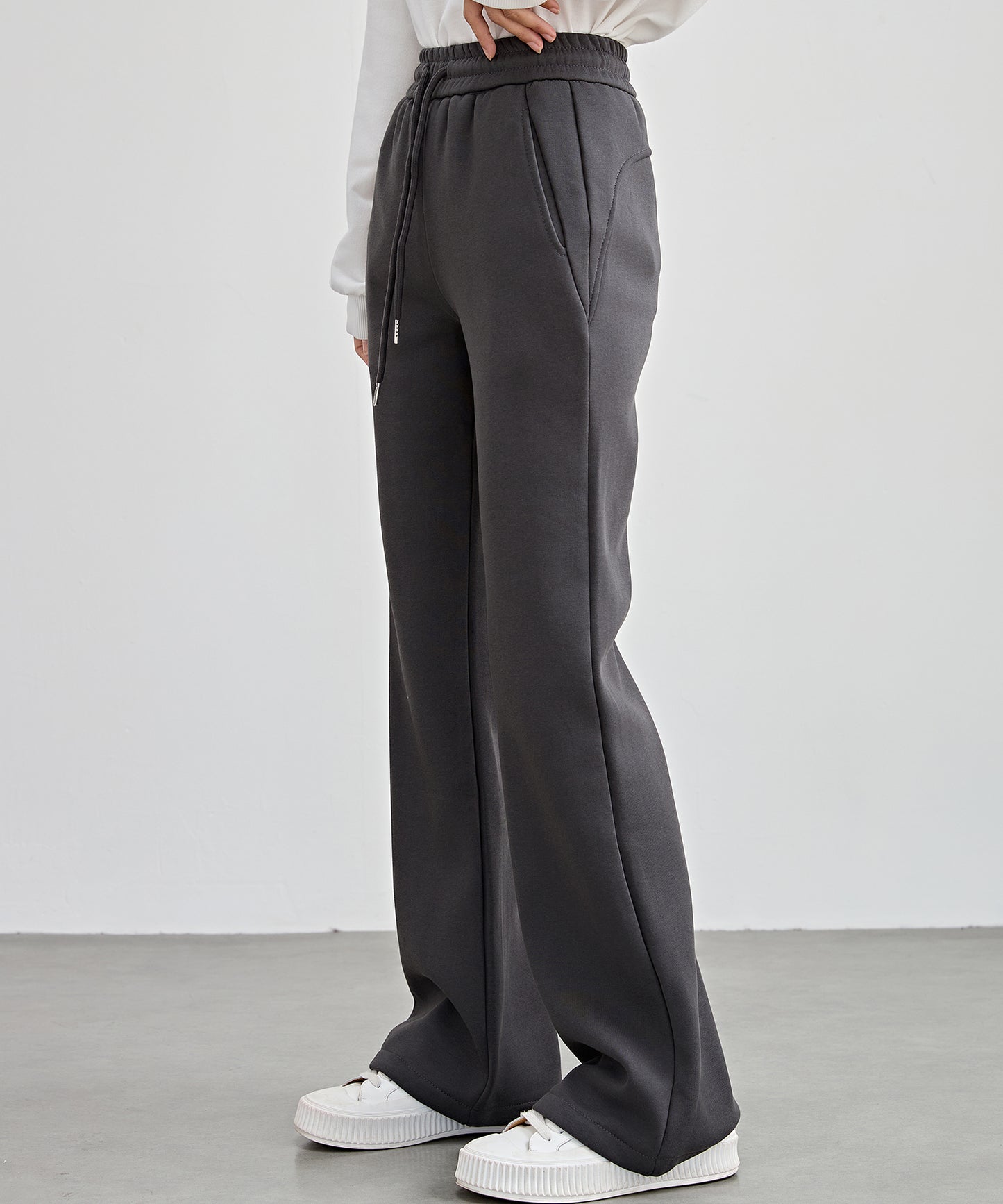 ソリッドカラー ハイウエスト あったか フレア イージーパンツ 裏起毛