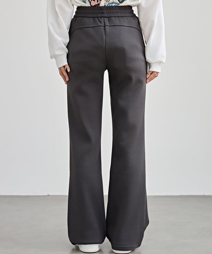 ソリッドカラー ハイウエスト あったか フレア イージーパンツ 裏起毛