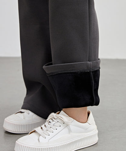 ソリッドカラー ハイウエスト あったか フレア イージーパンツ 裏起毛