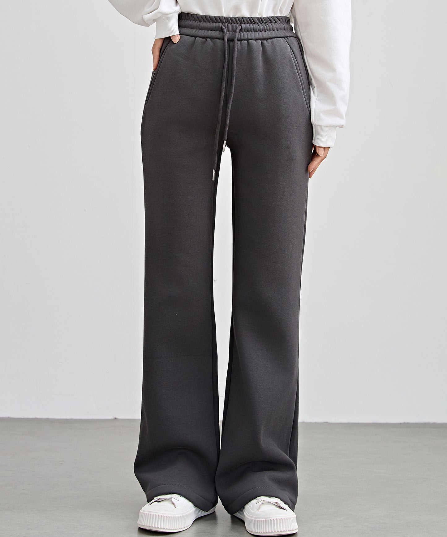 ソリッドカラー ハイウエスト あったか フレア イージーパンツ 裏起毛