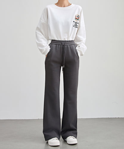 ソリッドカラー ハイウエスト あったか フレア イージーパンツ 裏起毛