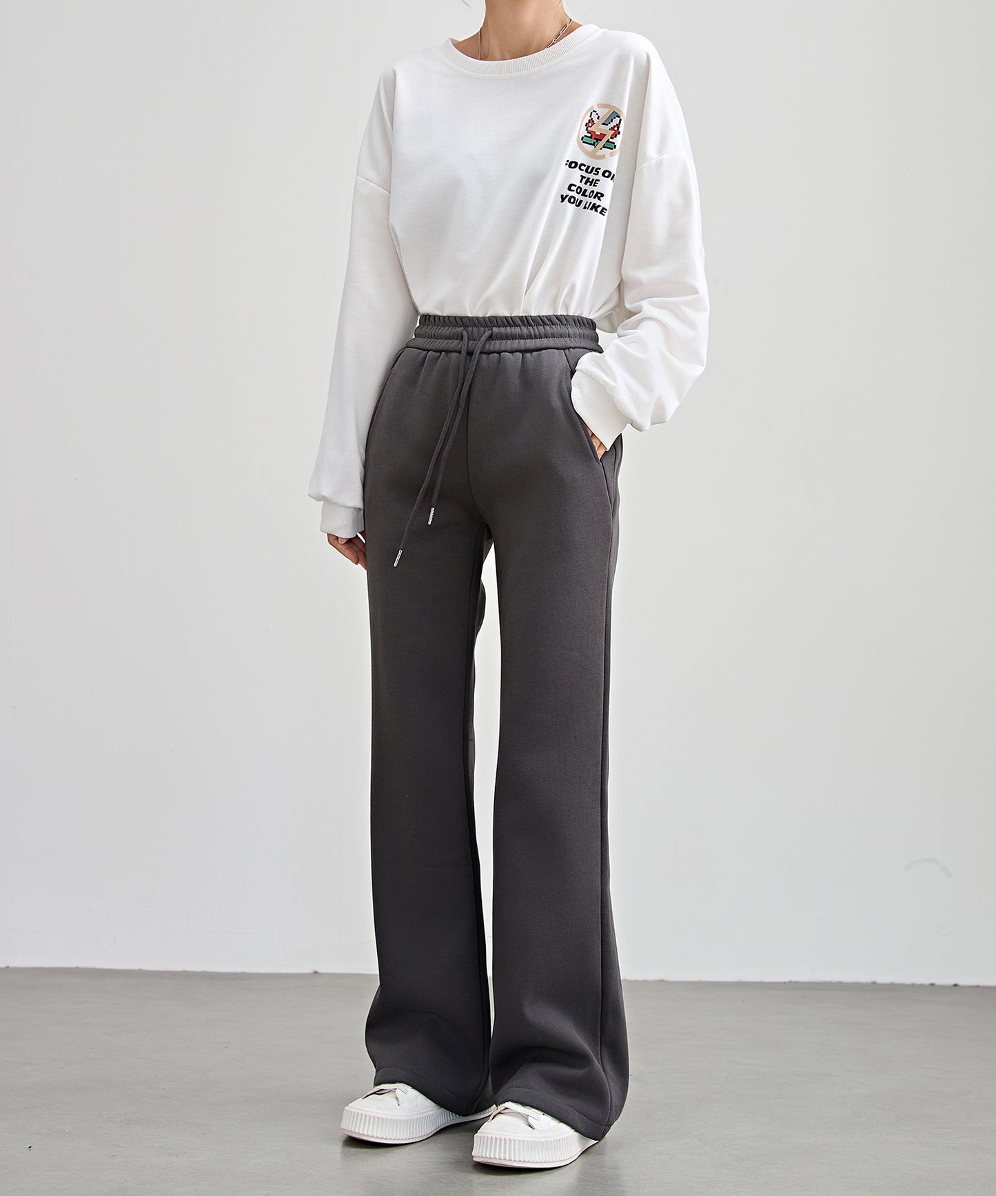 ソリッドカラー ハイウエスト あったか フレア イージーパンツ 裏起毛