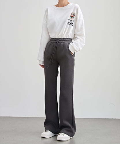 ソリッドカラー ハイウエスト あったか フレア イージーパンツ 裏起毛