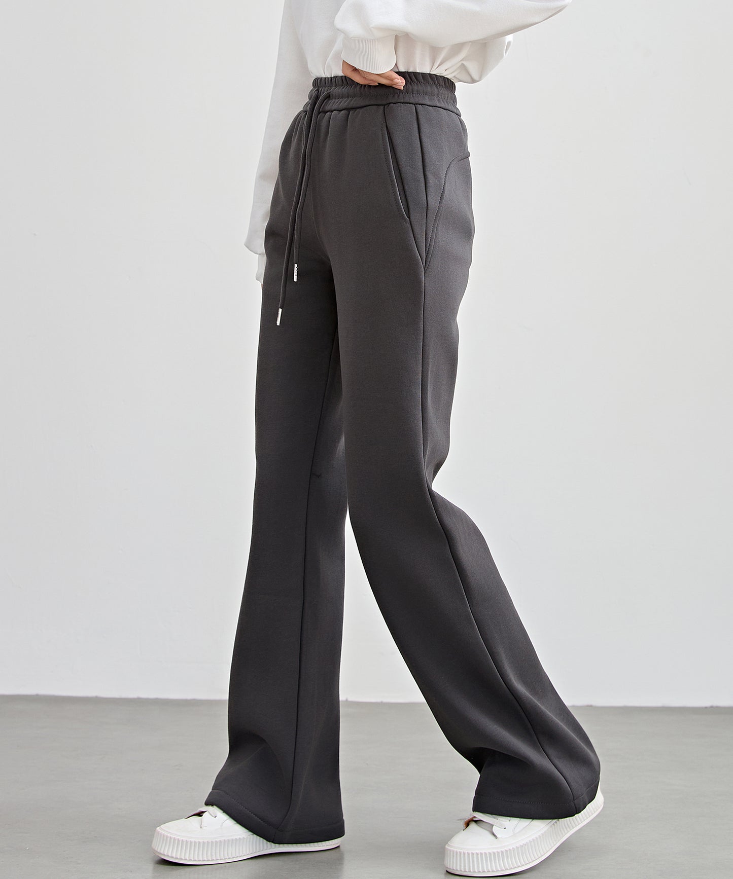 ソリッドカラー ハイウエスト あったか フレア イージーパンツ 裏起毛