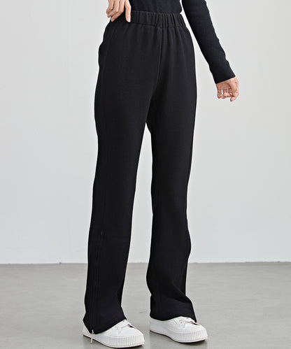 ハイウエスト 裾ジップ ストレート ニット イージーパンツ 裏起毛