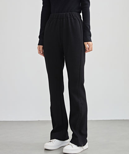 ハイウエスト 裾ジップ ストレート ニット イージーパンツ 裏起毛