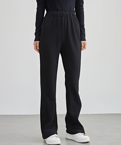 ハイウエスト 裾ジップ ストレート ニット イージーパンツ 裏起毛