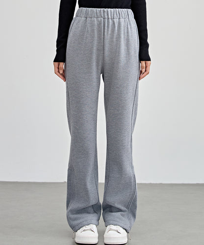 ハイウエスト 裾ジップ ストレート ニット イージーパンツ 裏起毛