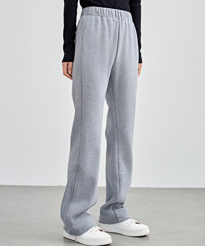 ハイウエスト 裾ジップ ストレート ニット イージーパンツ 裏起毛