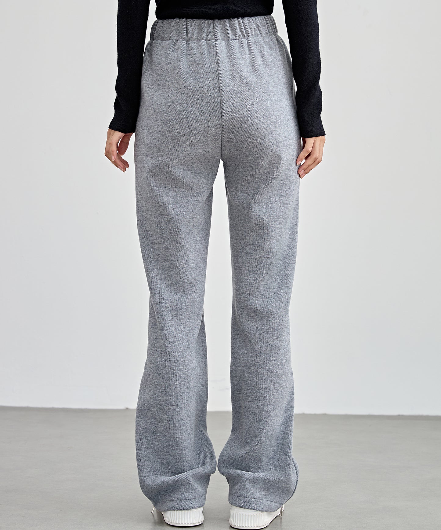 ハイウエスト 裾ジップ ストレート ニット イージーパンツ 裏起毛