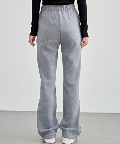 ハイウエスト 裾ジップ ストレート ニット イージーパンツ 裏起毛