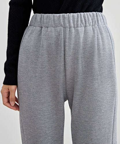 ハイウエスト 裾ジップ ストレート ニット イージーパンツ 裏起毛