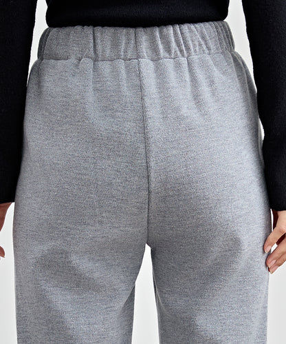 ハイウエスト 裾ジップ ストレート ニット イージーパンツ 裏起毛