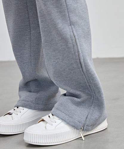 ハイウエスト 裾ジップ ストレート ニット イージーパンツ 裏起毛