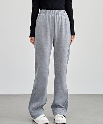 ハイウエスト 裾ジップ ストレート ニット イージーパンツ 裏起毛