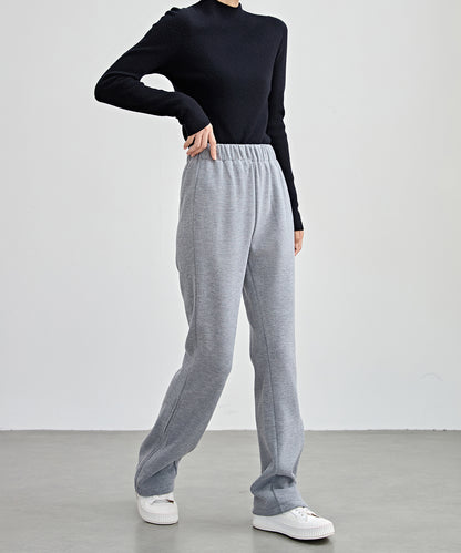 ハイウエスト 裾ジップ ストレート ニット イージーパンツ 裏起毛