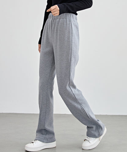 ハイウエスト 裾ジップ ストレート ニット イージーパンツ 裏起毛