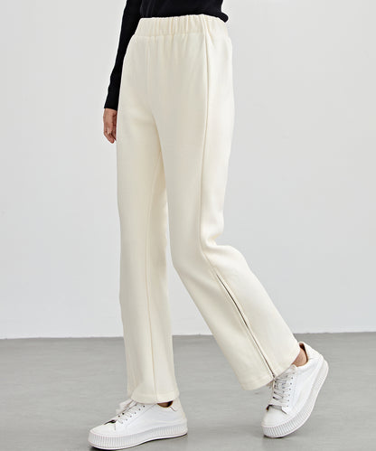 ハイウエスト 裾ジップ ストレート ニット イージーパンツ 裏起毛