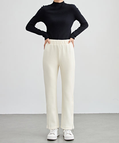 ハイウエスト 裾ジップ ストレート ニット イージーパンツ 裏起毛