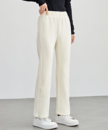 ハイウエスト 裾ジップ ストレート ニット イージーパンツ 裏起毛