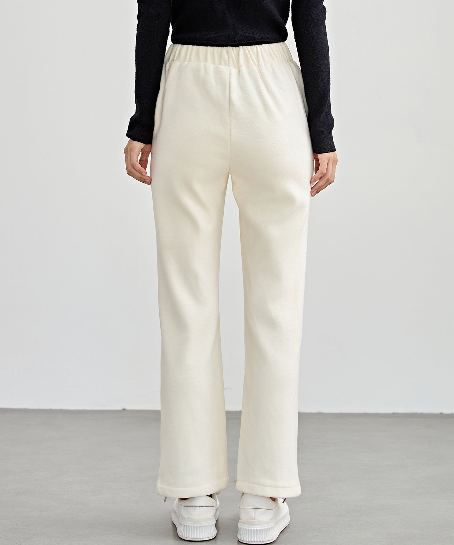 ハイウエスト 裾ジップ ストレート ニット イージーパンツ 裏起毛