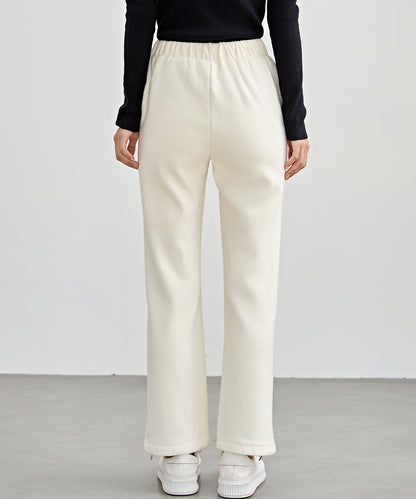 ハイウエスト 裾ジップ ストレート ニット イージーパンツ 裏起毛