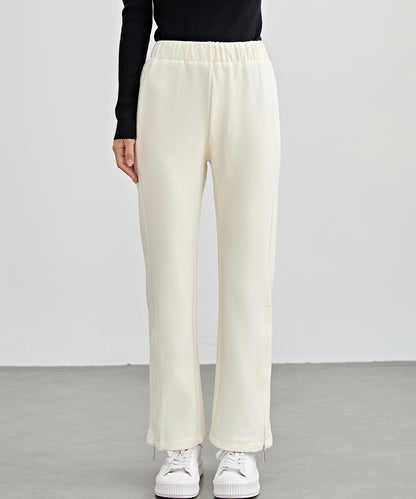 ハイウエスト 裾ジップ ストレート ニット イージーパンツ 裏起毛