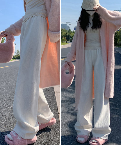 ストライプ柄 ウエスト イージー セミワイド 裏起毛 パンツ
