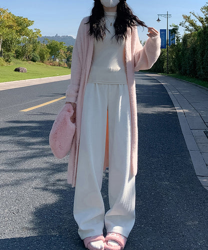 ストライプ柄 ウエスト イージー セミワイド 裏起毛 パンツ
