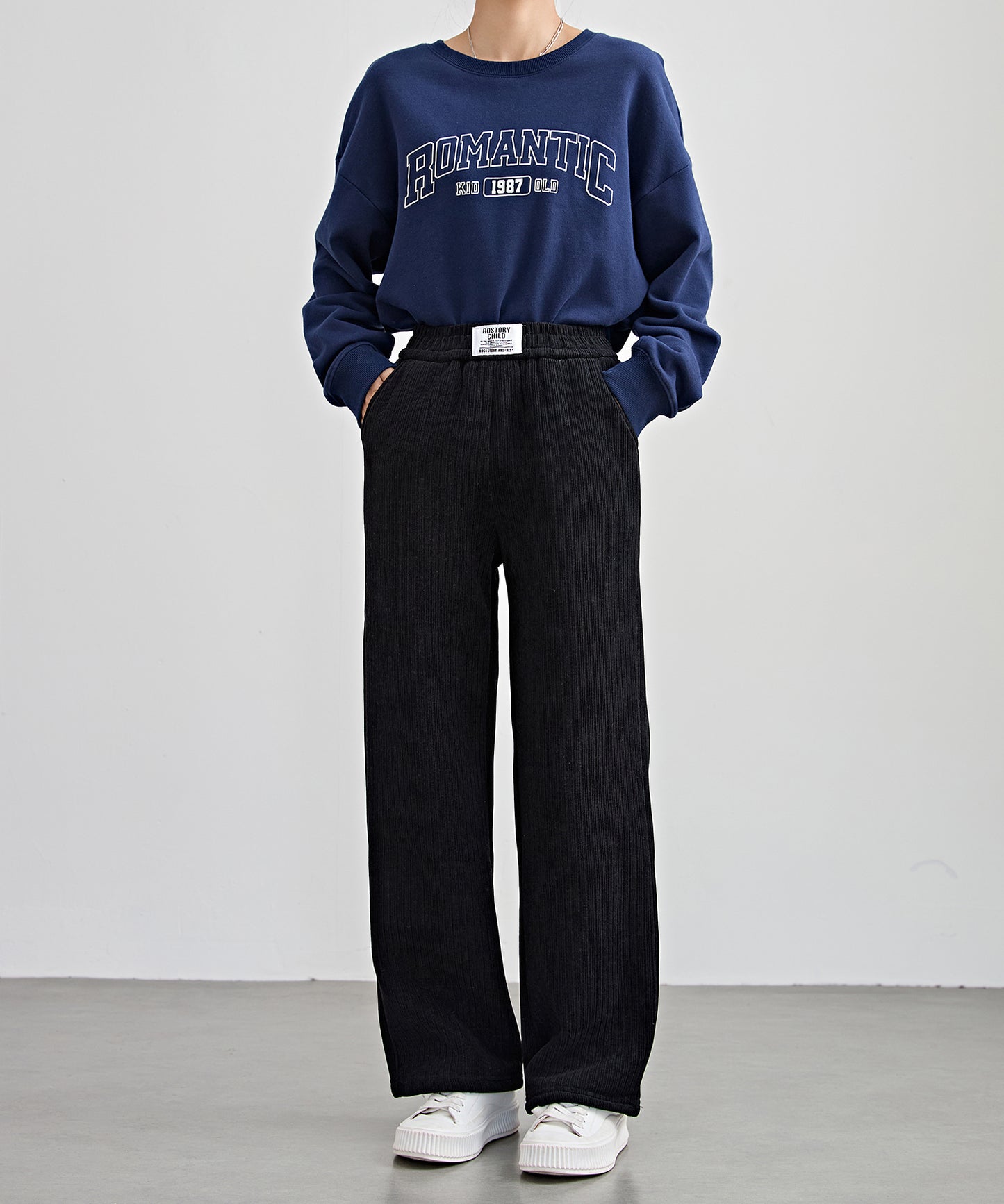 タグ付き ストレート フリース セミワイド イージーパンツ 裏起毛