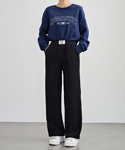 タグ付き ストレート フリース セミワイド イージーパンツ 裏起毛