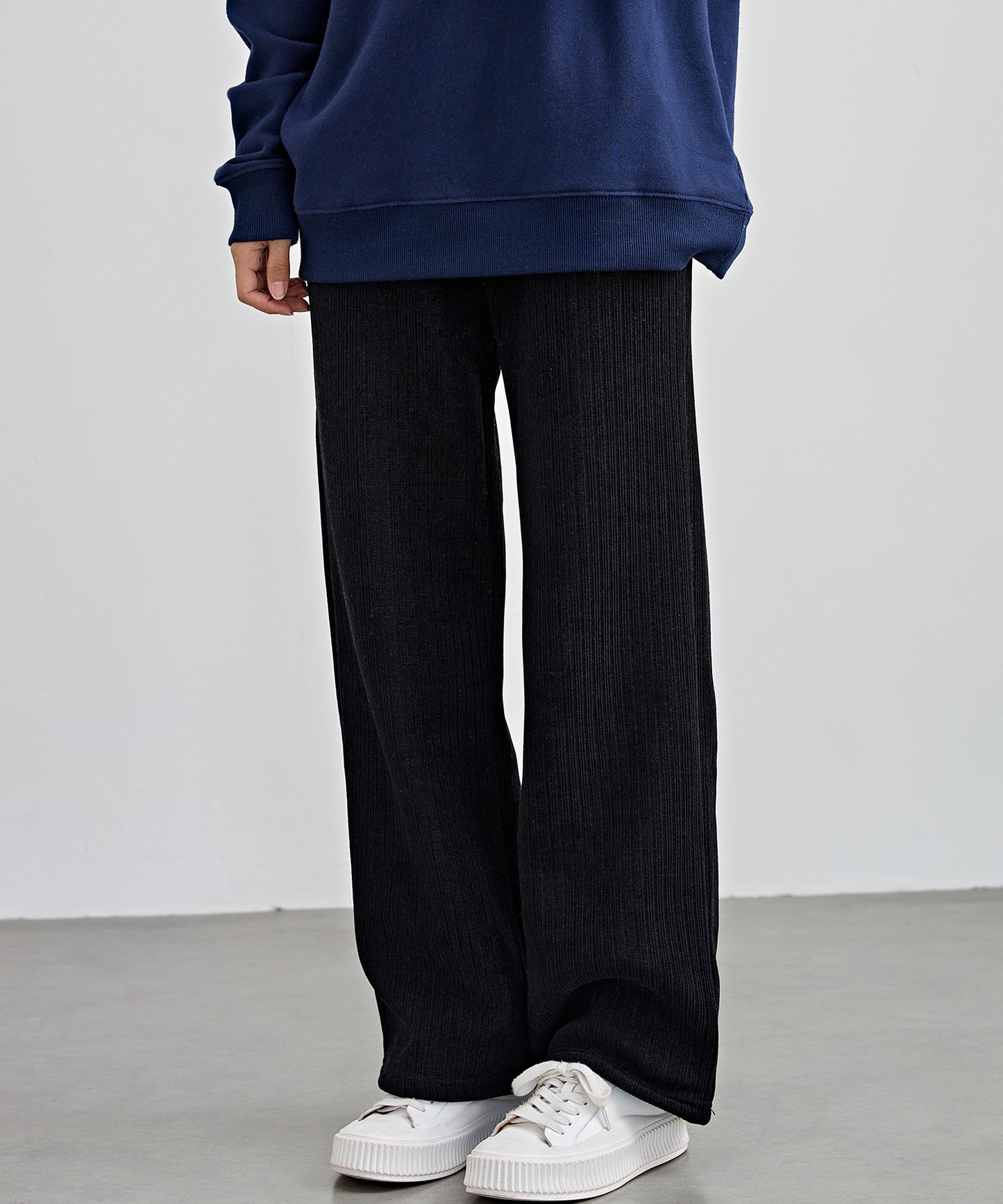 タグ付き ストレート フリース セミワイド イージーパンツ 裏起毛