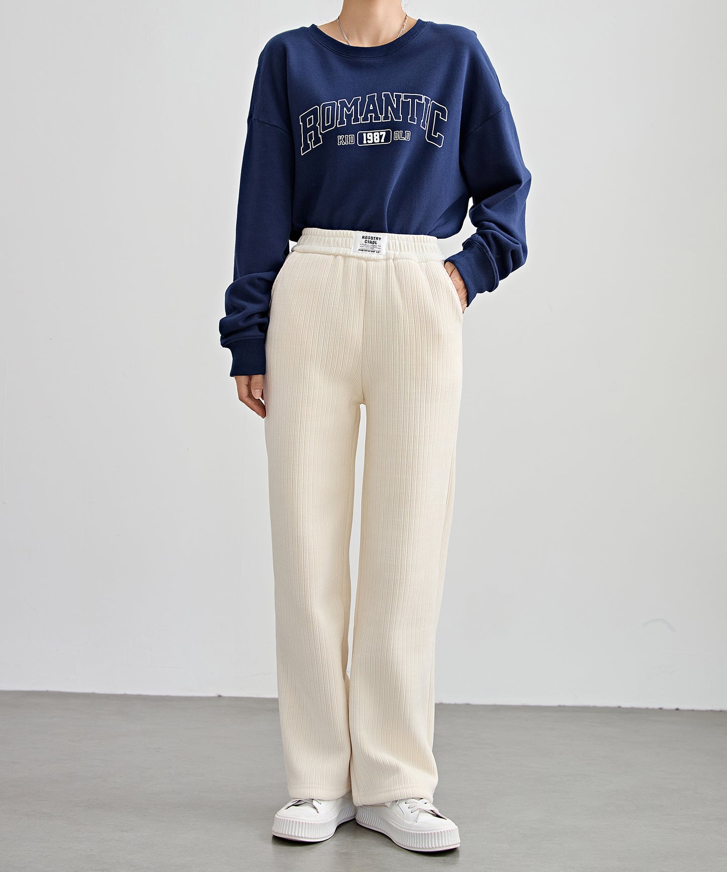 タグ付き ストレート フリース セミワイド イージーパンツ 裏起毛