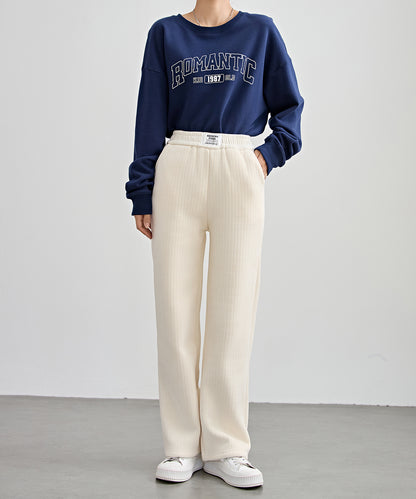 タグ付き ストレート フリース セミワイド イージーパンツ 裏起毛