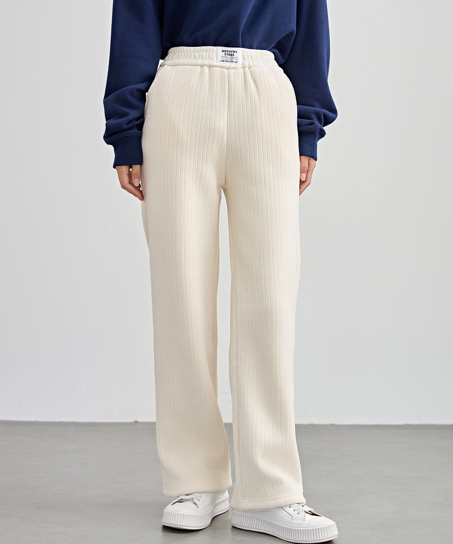 タグ付き ストレート フリース セミワイド イージーパンツ 裏起毛