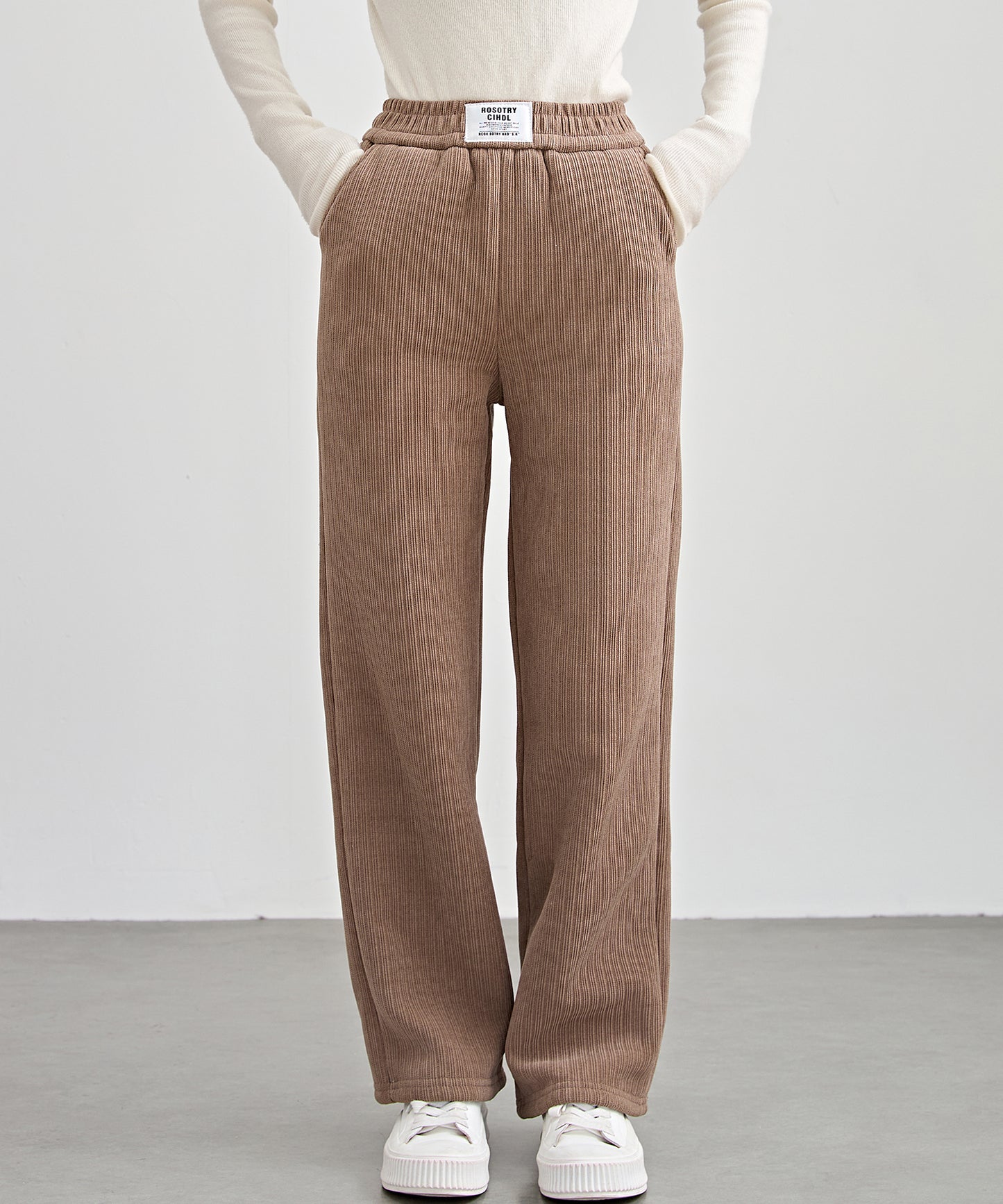 タグ付き ストレート フリース セミワイド イージーパンツ 裏起毛