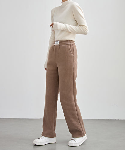 タグ付き ストレート フリース セミワイド イージーパンツ 裏起毛