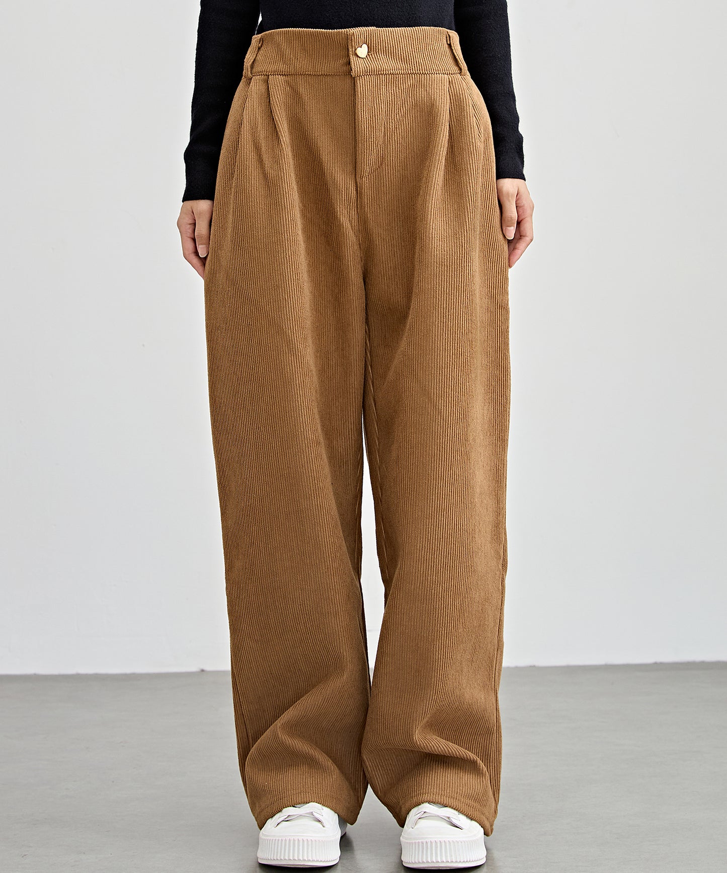 ハートボタン コーデュロイ ストレート パンツ