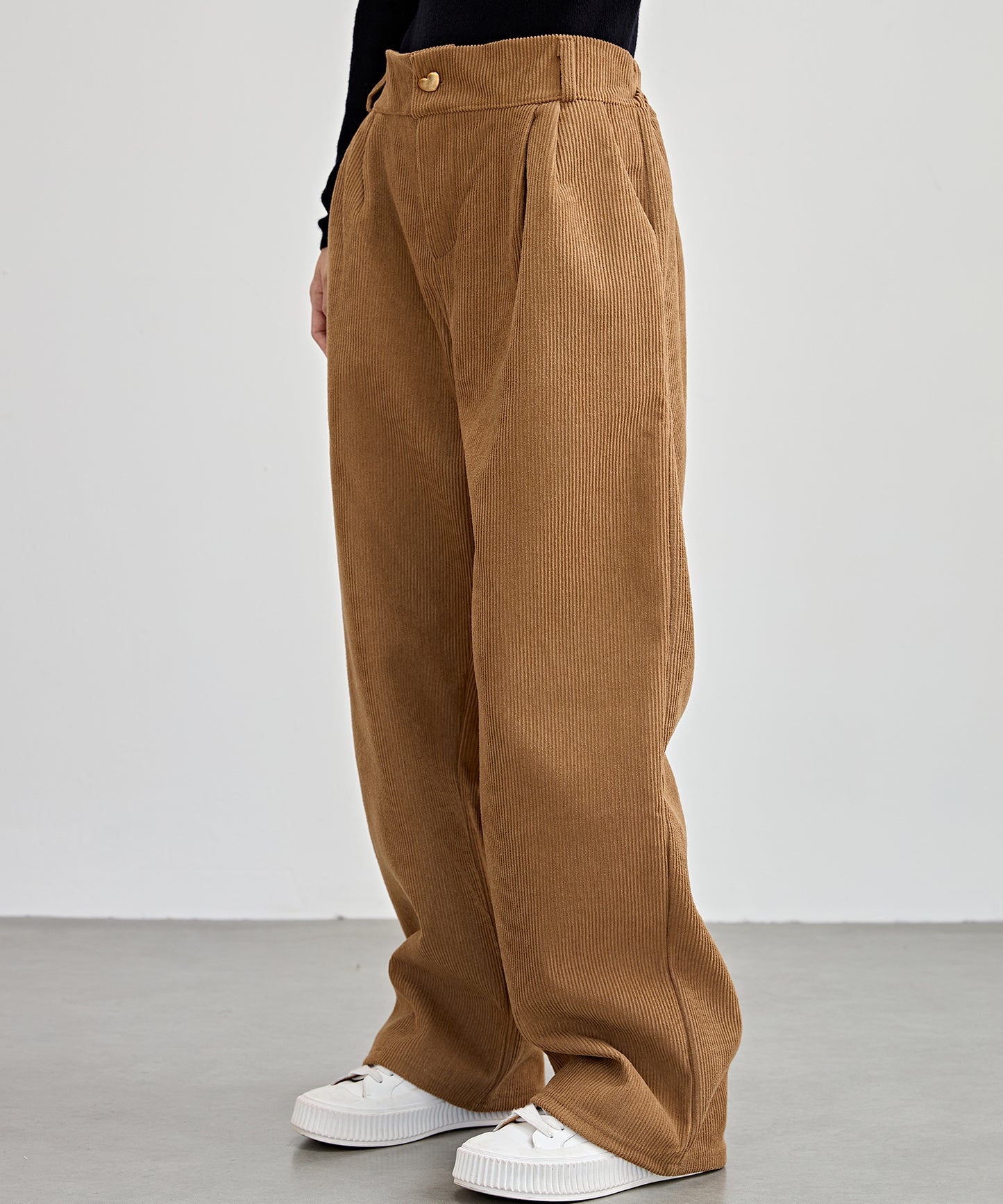 ハートボタン コーデュロイ ストレート パンツ