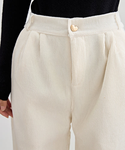 ハートボタン コーデュロイ ストレート パンツ