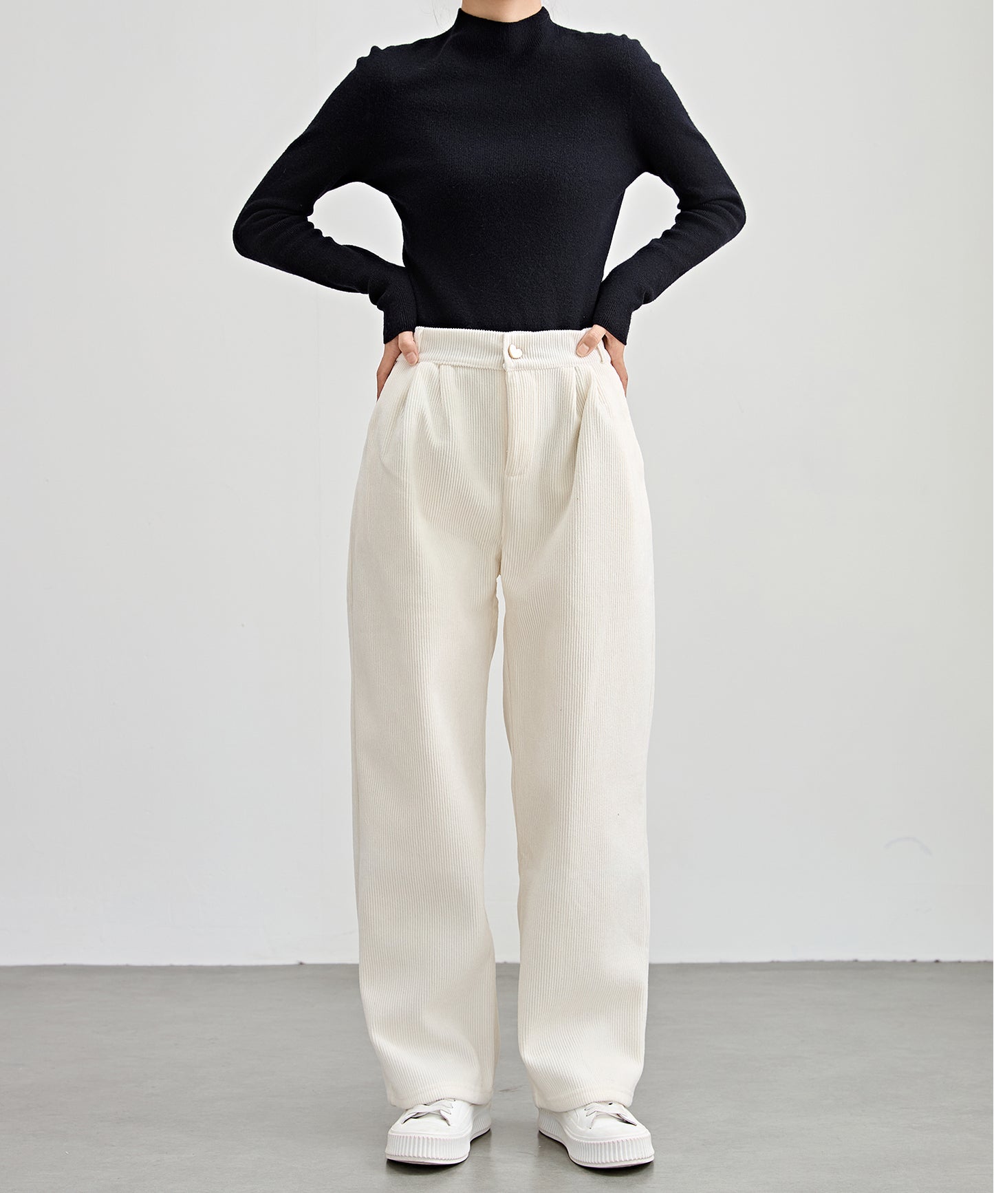 ハートボタン コーデュロイ ストレート パンツ