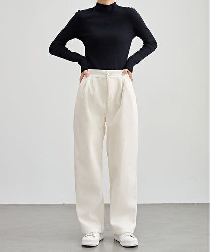 ハートボタン コーデュロイ ストレート パンツ