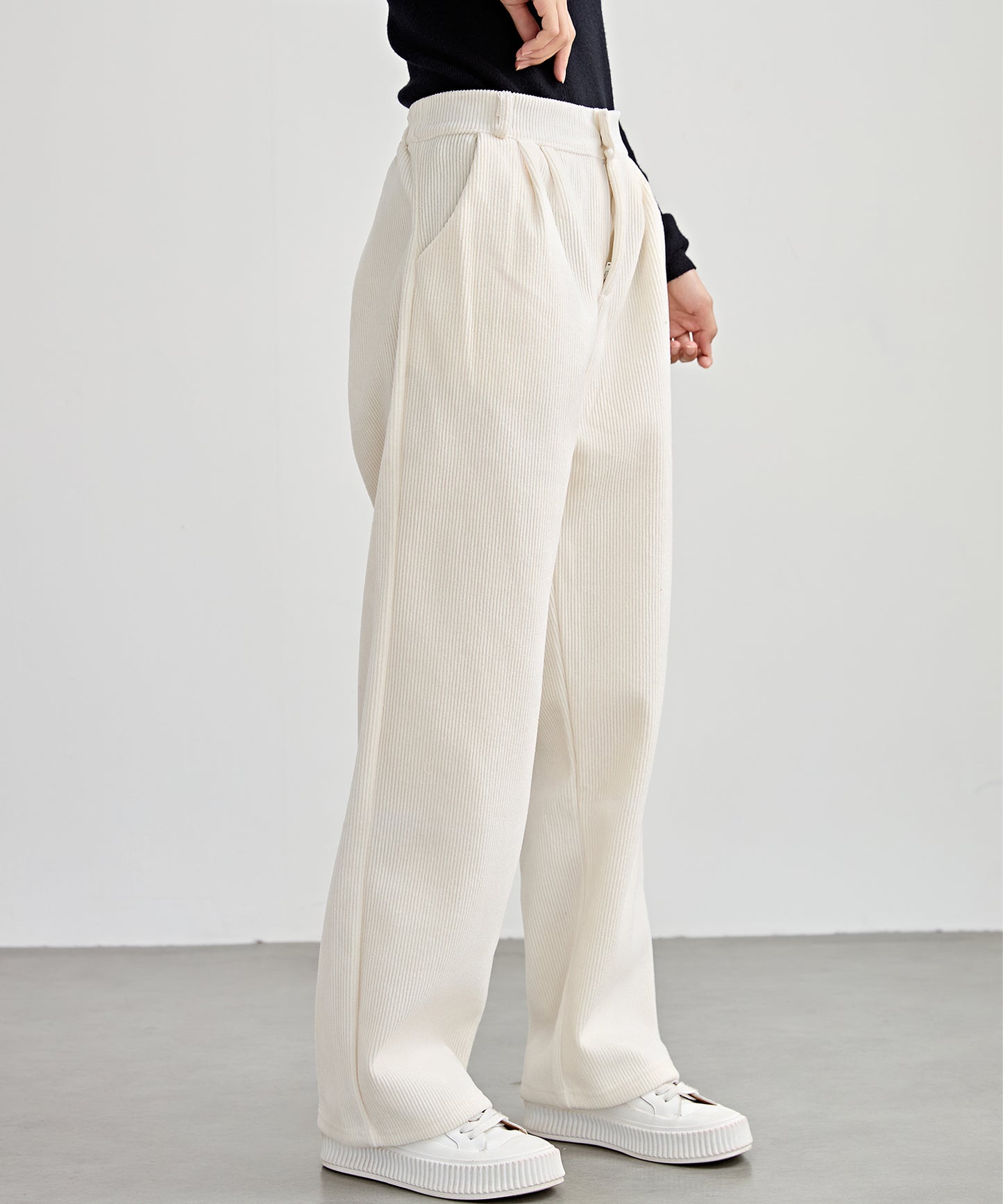 ハートボタン コーデュロイ ストレート パンツ