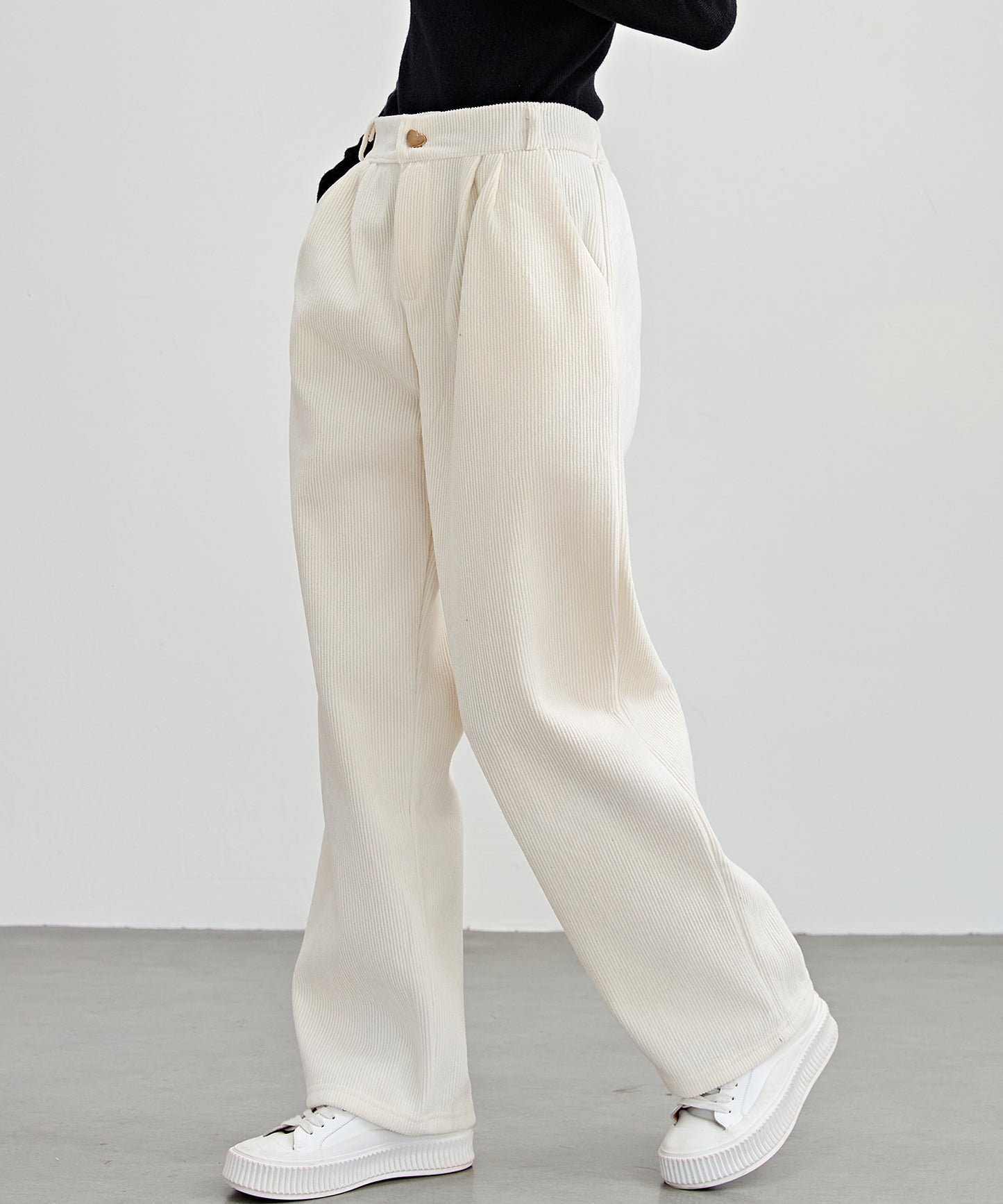 ハートボタン コーデュロイ ストレート パンツ