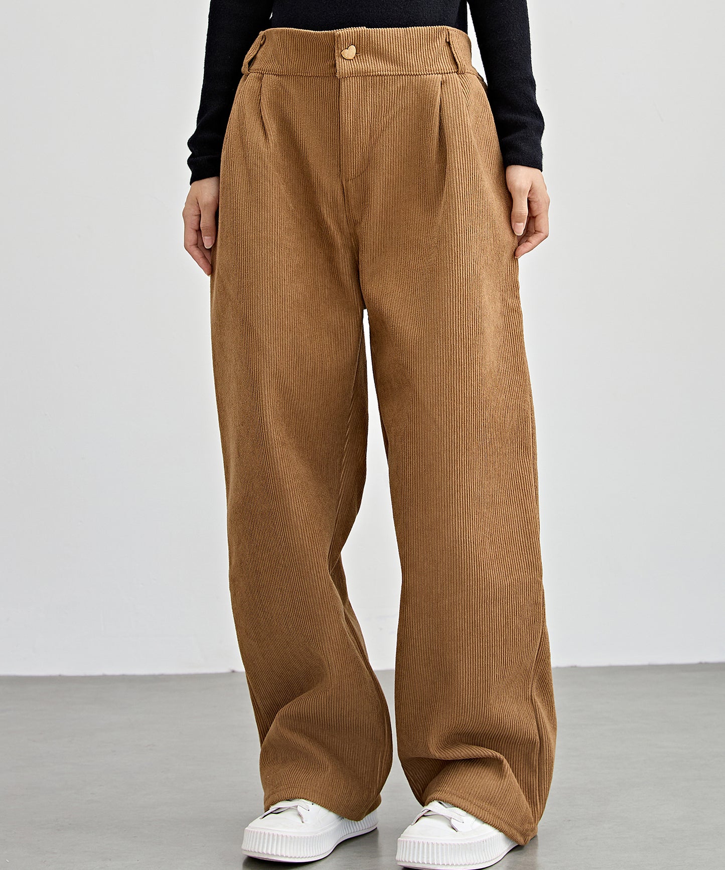 ハートボタン コーデュロイ ストレート パンツ