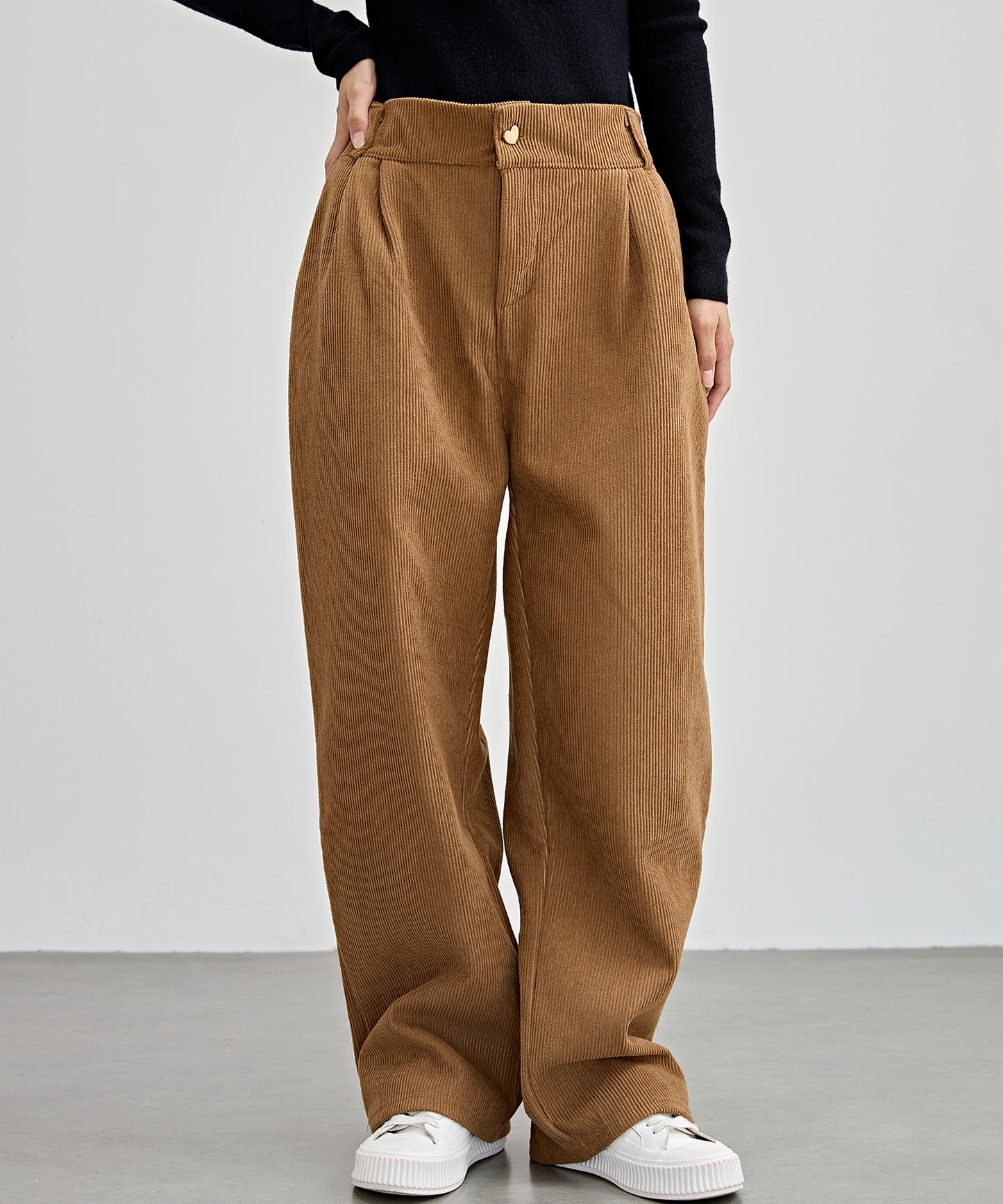 ハートボタン コーデュロイ ストレート パンツ