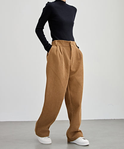 ハートボタン コーデュロイ ストレート パンツ