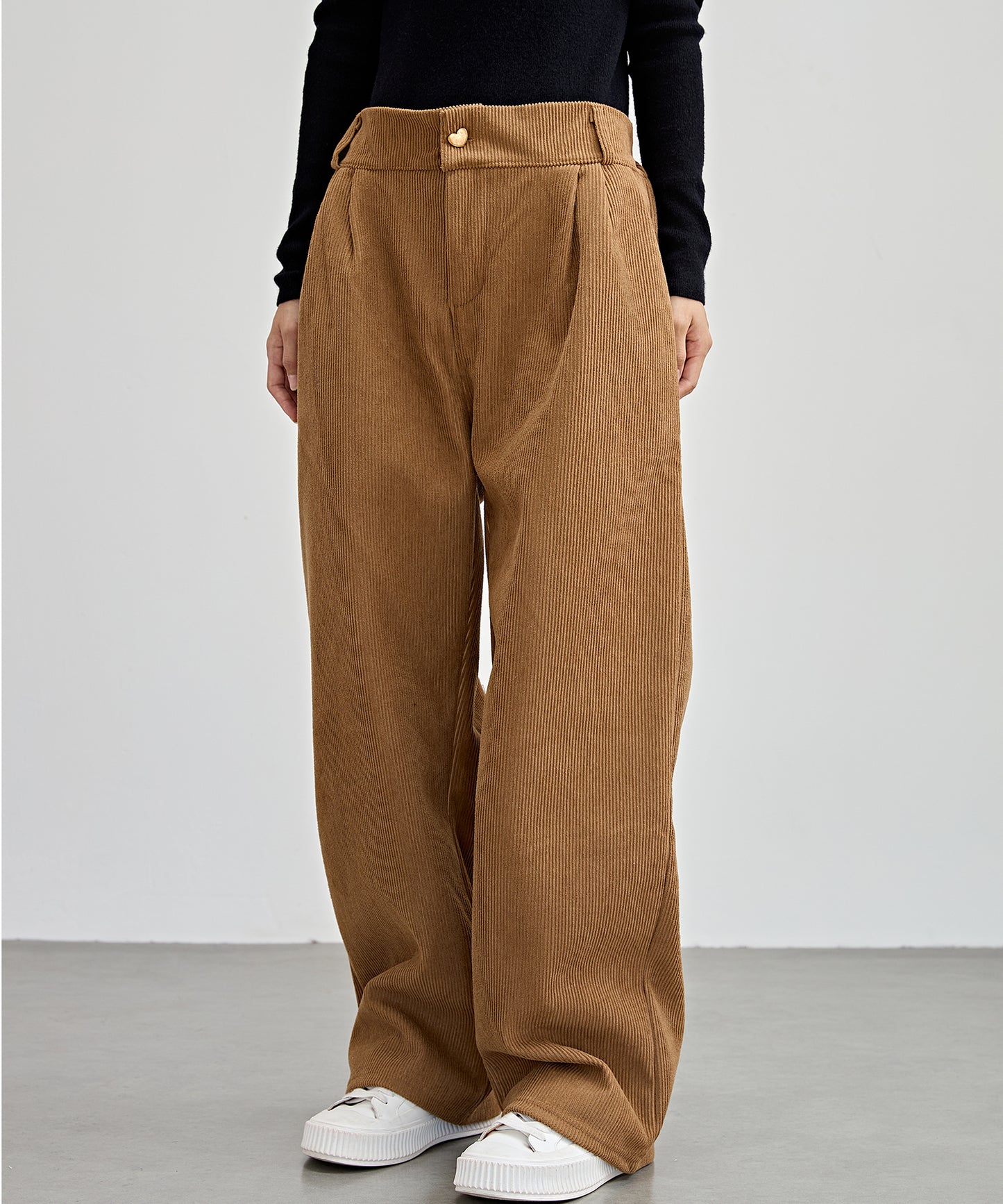 ハートボタン コーデュロイ ストレート パンツ